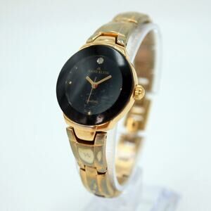 Anne Klein Diamond Watch Women Ladies Black Dial Gold Tone Bracelet 10/8230